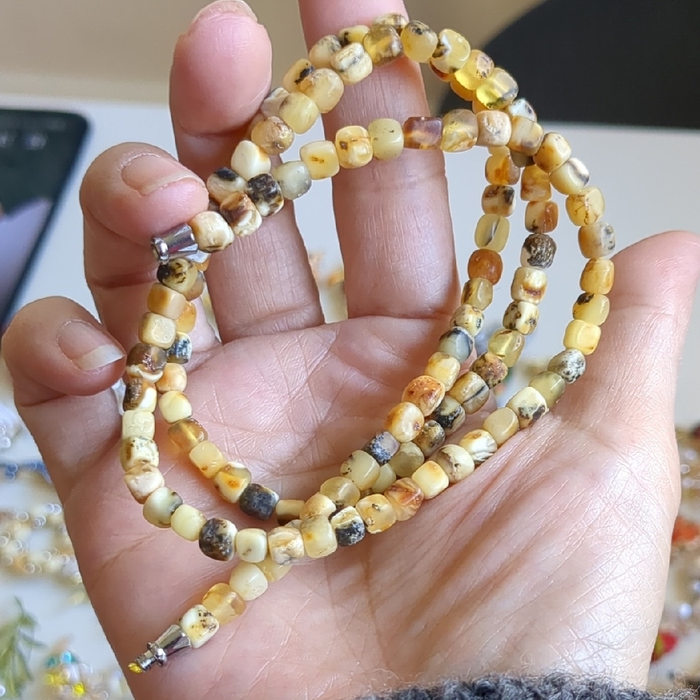 115 Elegant Real Amber Fine Necklace, Length 52 cm